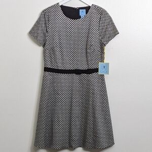 CECE Cynthia Steffe NWT Black and White Trellis Link Bow Fit and Flare Dress 10